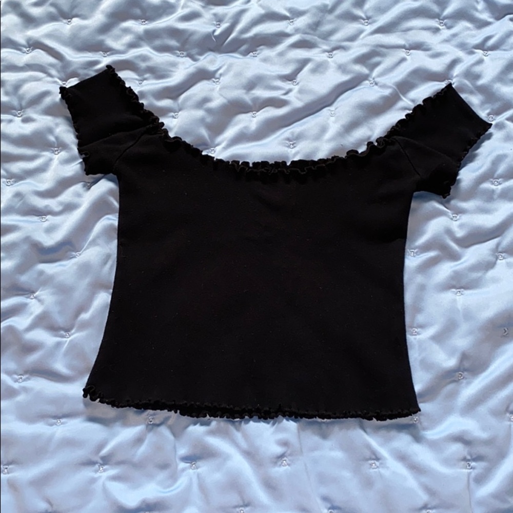 Brandy Melville Black Lettuce Hem Top